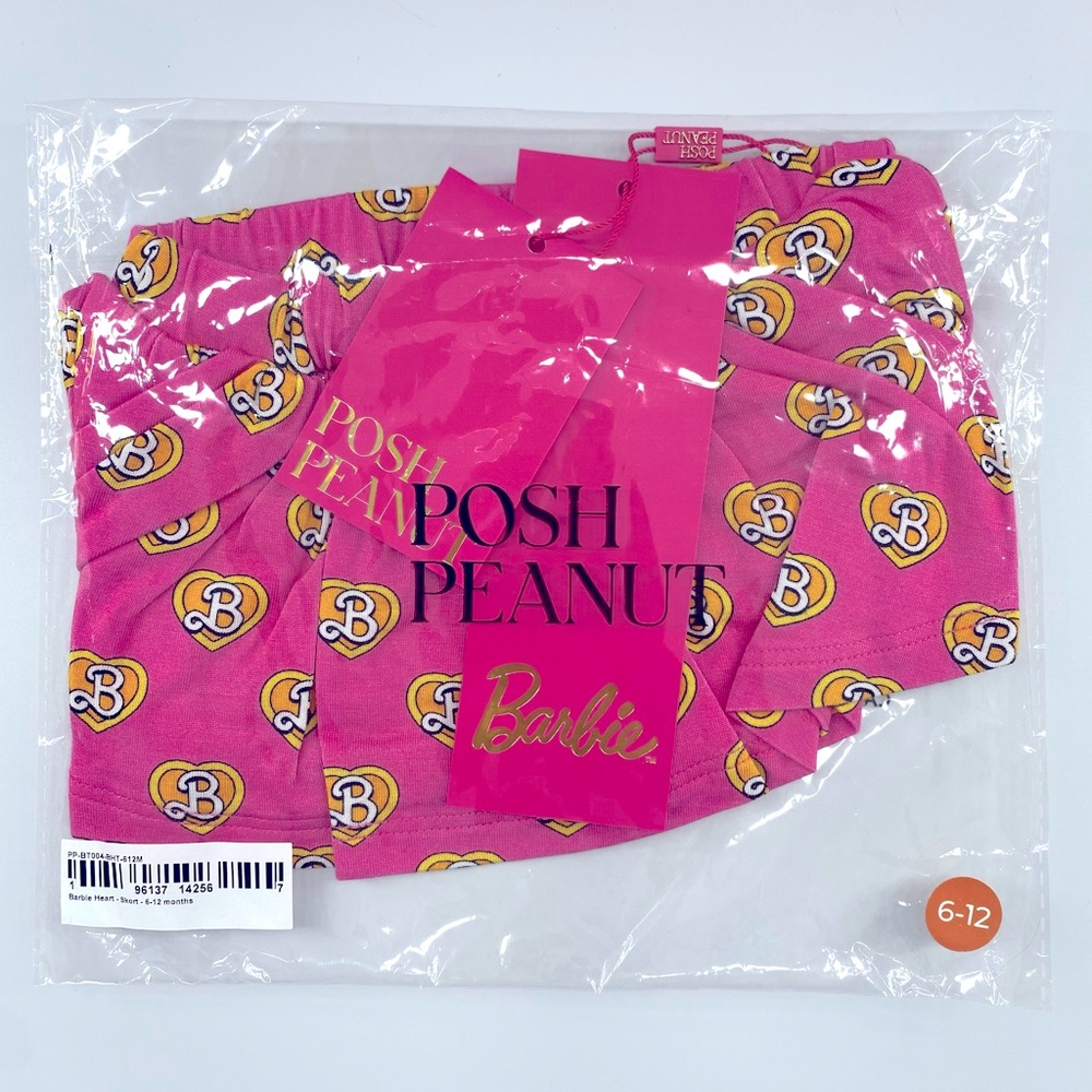 NIB/NWT Posh Peanut Pink Barbie Gold Heart Skort  - 6-12 Months Baby Girl